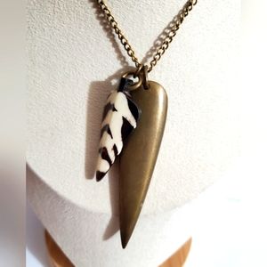 VINTAGE AMAZING real bone brass tribal necklace Uganda Africa bohemian 70's vtg